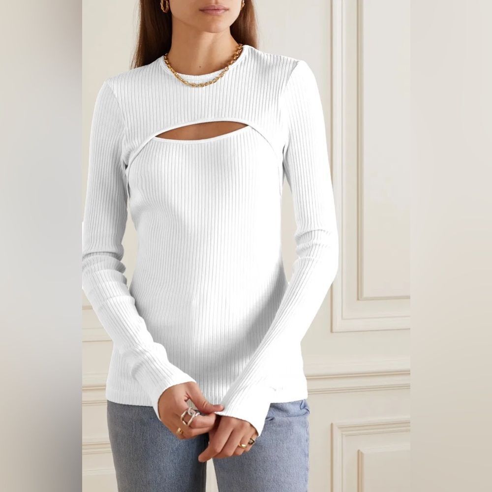 Agolde White Ribbed Long Sleeve Cutout Tee